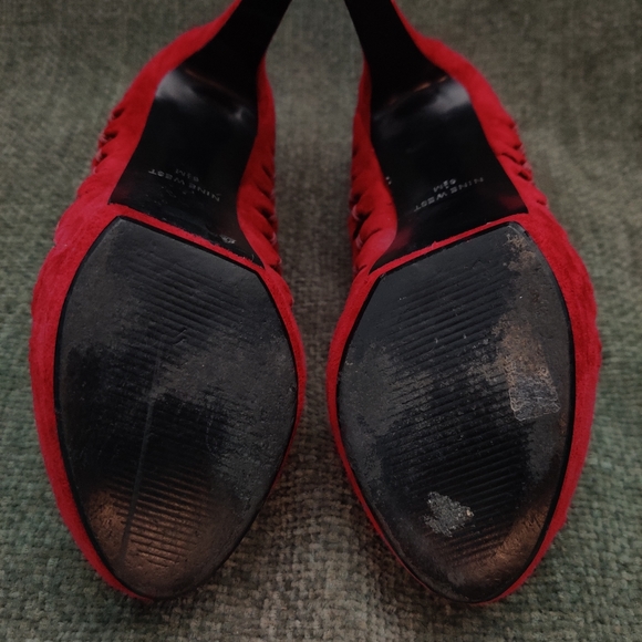 Nine West Red Suede Open Toe Pumps - Picture 11 of 12